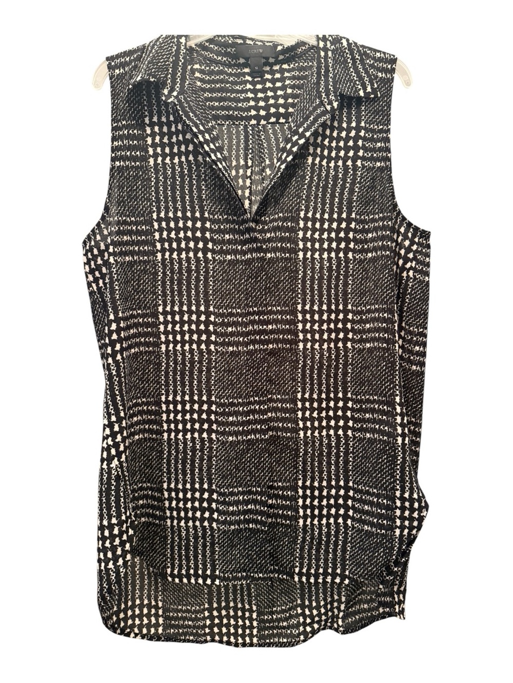 J.Crew Black & White Plaid Sleeveless Blouse Size 12 Quiet Luxury Old Money